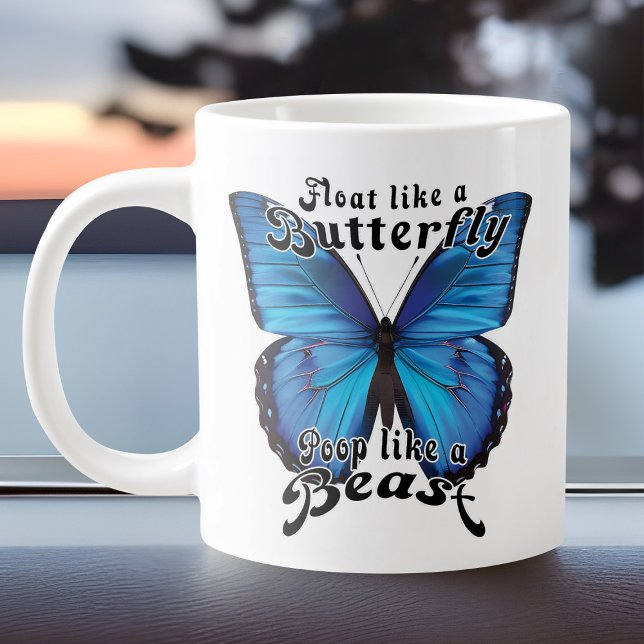 Funny Blue Butterfly Poop Like Beast Toilet Humor Giant Coffee Mug (Funny butterfly poop mug)