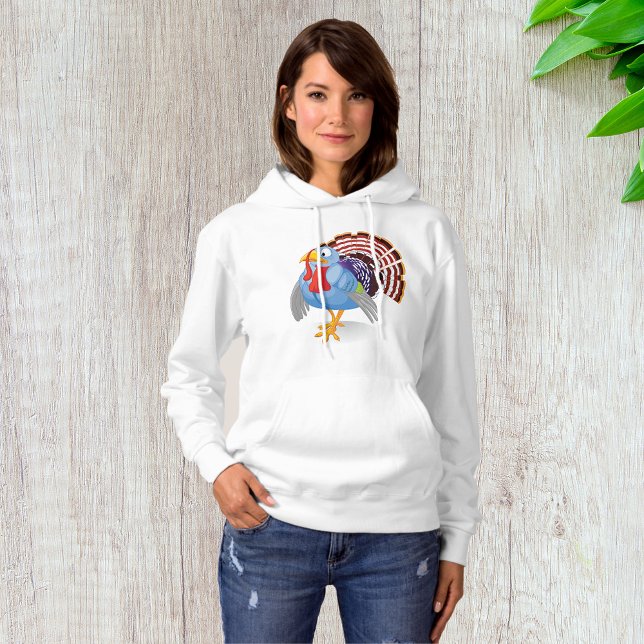 Funny Blue Cartoon Turkey with Patriotic Feathers  Hoodie (Creator Uploaded)