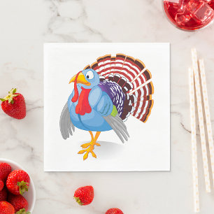 Funny Blue Cartoon Turkey with Patriotic Feathers  Napkins
