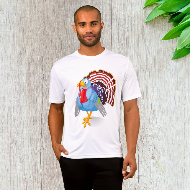 Funny Blue Cartoon Turkey with Patriotic Feathers  T-Shirt (Creator Uploaded)