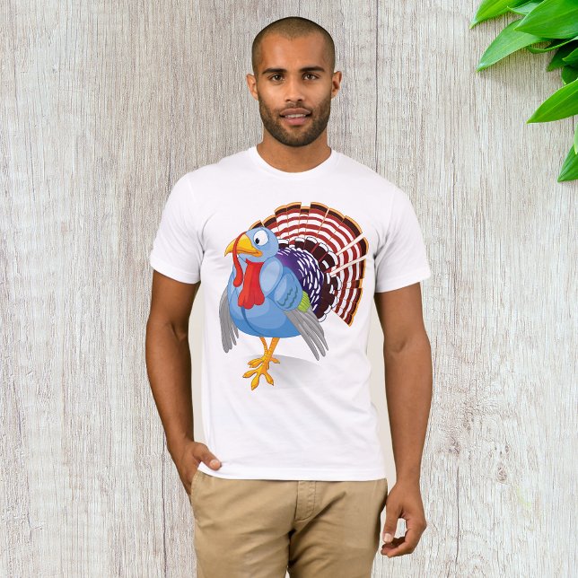 Funny Blue Cartoon Turkey with Patriotic Feathers  T-Shirt (Creator Uploaded)