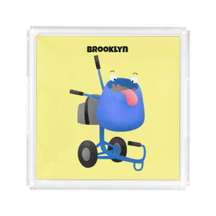 Funny blue cement mixer cartoon illustration acrylic tray