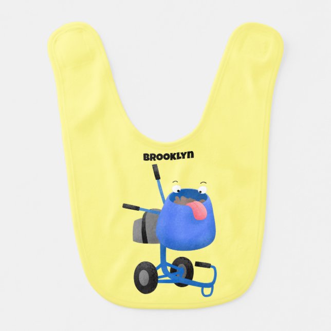 Funny blue cement mixer cartoon illustration baby bib (Front)