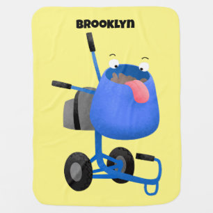 Funny blue cement mixer cartoon illustration baby blanket