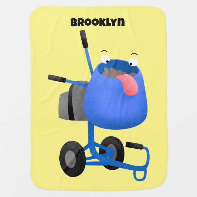 Funny blue cement mixer cartoon illustration baby blanket (Front)