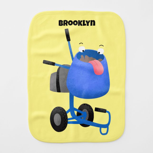 Funny blue cement mixer cartoon illustration baby burp cloth (Front)