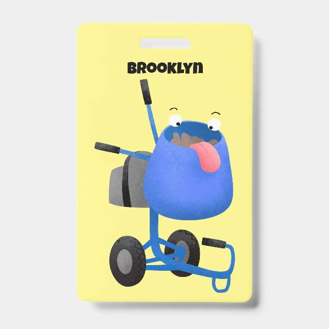 Funny blue cement mixer cartoon illustration  badge (Front)