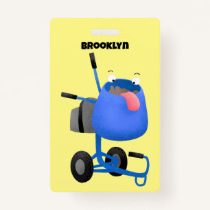 Funny blue cement mixer cartoon illustration badge