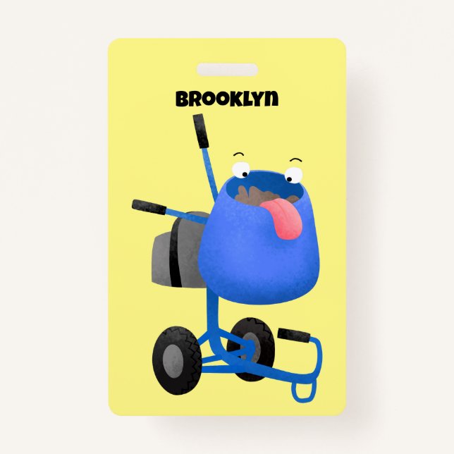 Funny blue cement mixer cartoon illustration  badge (Front)