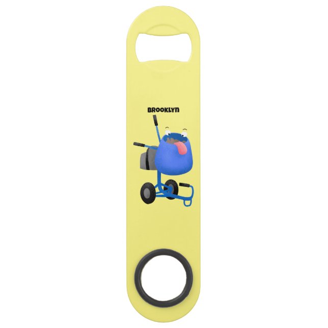 Funny blue cement mixer cartoon illustration bar key (Front)