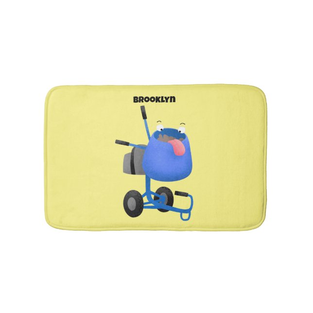 Funny blue cement mixer cartoon illustration bath mat (Front)