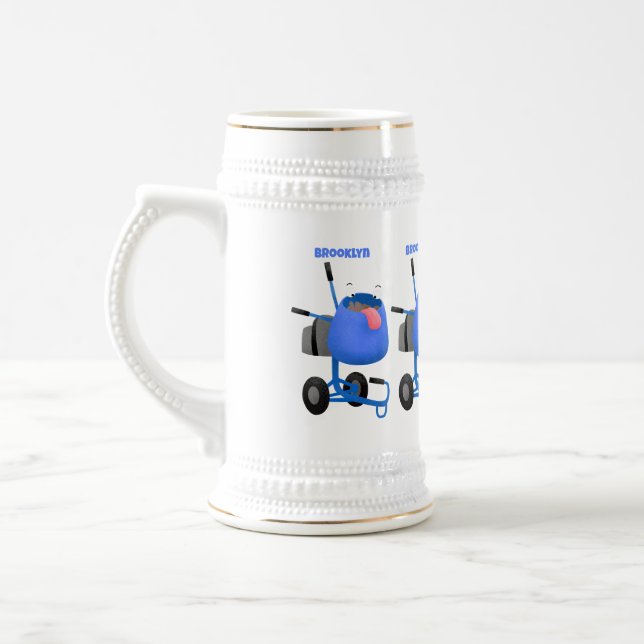 Funny blue cement mixer cartoon illustration  beer stein (Left)