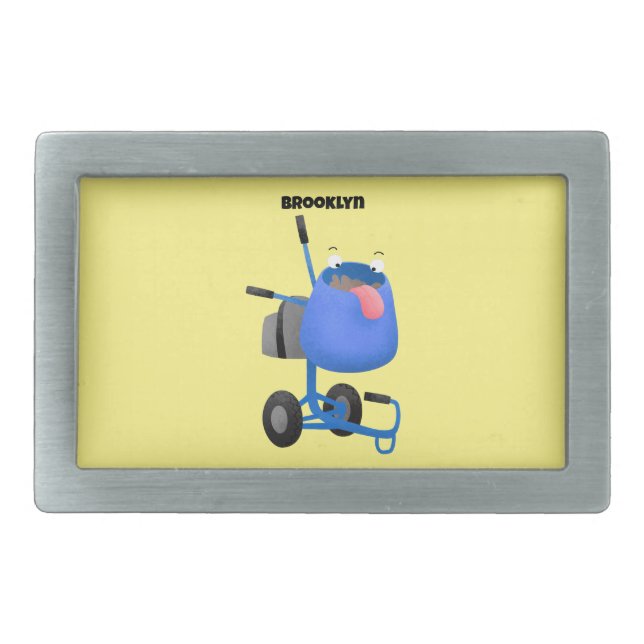 Funny blue cement mixer cartoon illustration belt buckle (Front)