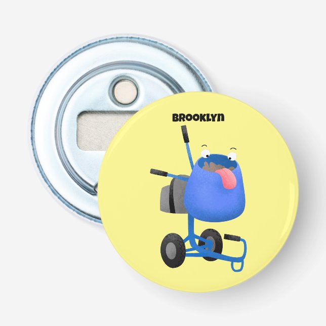 Funny blue cement mixer cartoon illustration bottle opener (Front)
