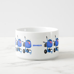 Funny blue cement mixer cartoon illustration  bowl