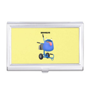 Funny blue cement mixer cartoon illustration business card case