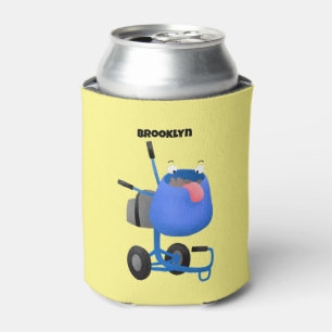 Funny blue cement mixer cartoon illustration can cooler