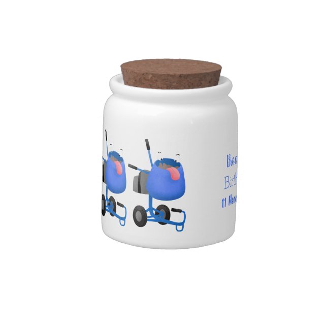 Funny blue cement mixer cartoon illustration candy jar (Left)