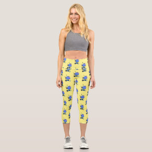 Funny blue cement mixer cartoon illustration capri leggings