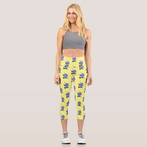 Funny blue cement mixer cartoon illustration capri leggings