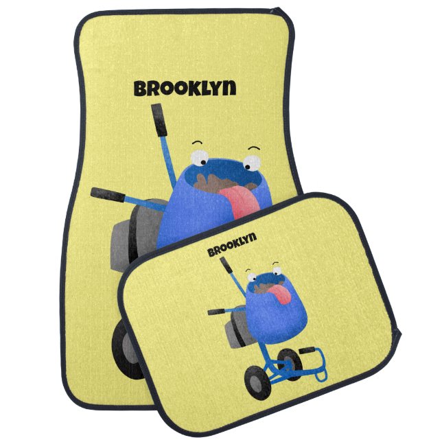 Funny blue cement mixer cartoon illustration car floor mat (Set)
