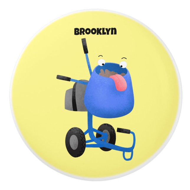 Funny blue cement mixer cartoon illustration  ceramic knob (Front)