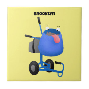 Funny blue cement mixer cartoon illustration ceramic tile