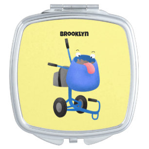 Funny blue cement mixer cartoon illustration compact mirror