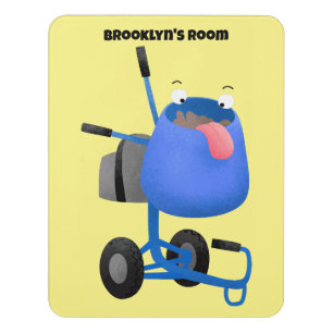 Funny blue cement mixer cartoon illustration door sign