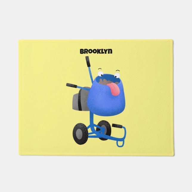 Funny blue cement mixer cartoon illustration doormat (Front)