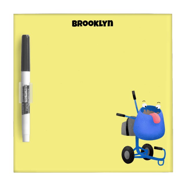 Funny blue cement mixer cartoon illustration  dry erase board (Front)