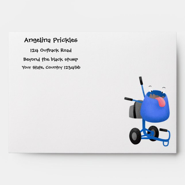 Funny blue cement mixer cartoon illustration envelope (Front)