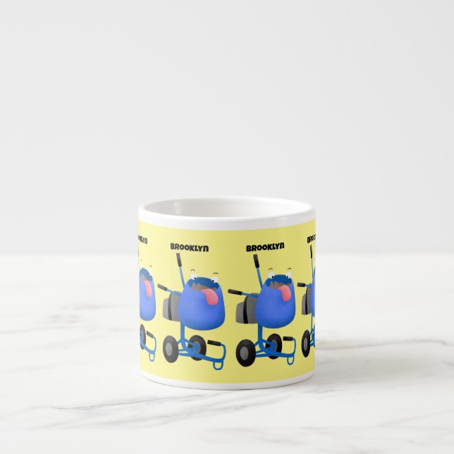 Funny blue cement mixer cartoon illustration  espresso cup (Front)