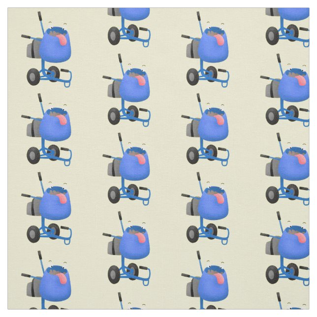 Funny blue cement mixer cartoon illustration fabric (Swatch)