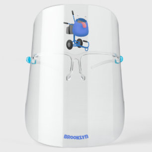 Funny blue cement mixer cartoon illustration face shield