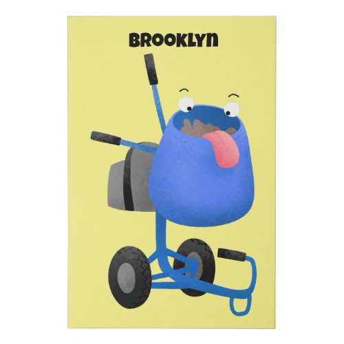 Funny blue cement mixer cartoon illustration faux canvas print