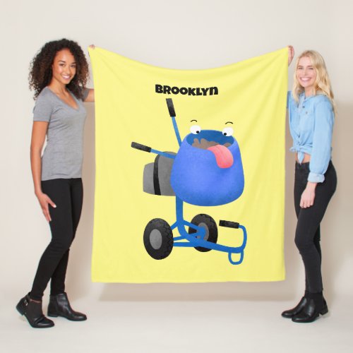 Funny blue cement mixer cartoon illustration  fleece blanket