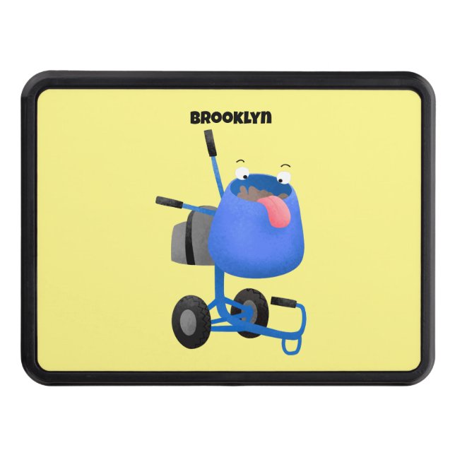 Funny blue cement mixer cartoon illustration hitch cover (Front)