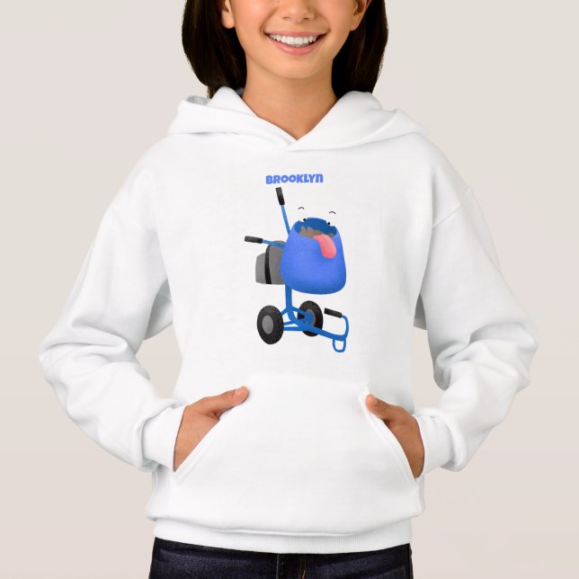 Funny blue cement mixer cartoon illustration hoodie (Front)
