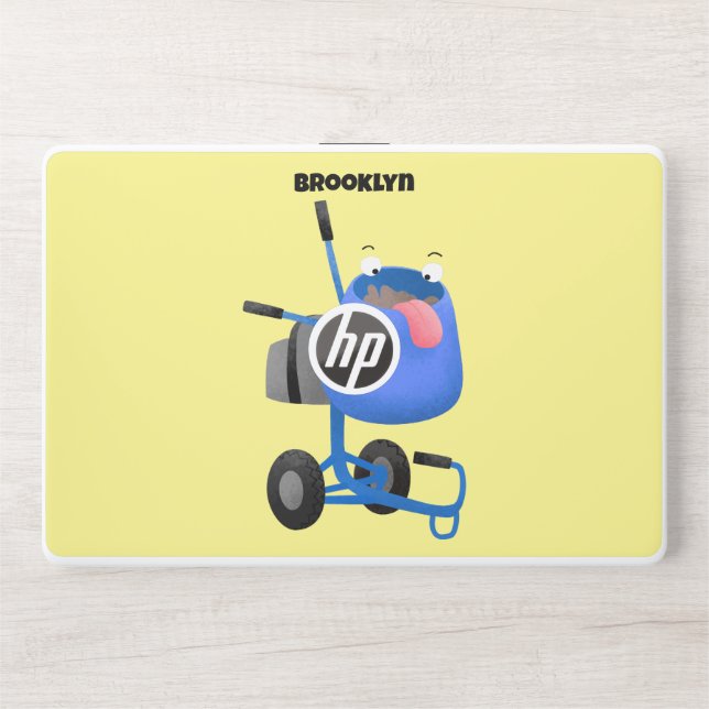 Funny blue cement mixer cartoon illustration  HP laptop skin (Front)