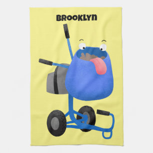 Funny blue cement mixer cartoon illustration kitchen towel