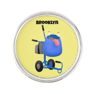 Funny blue cement mixer cartoon illustration  lapel pin