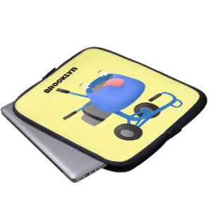 Funny blue cement mixer cartoon illustration laptop sleeve