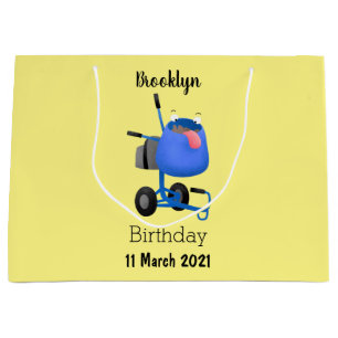 Funny blue cement mixer cartoon illustration large gift bag
