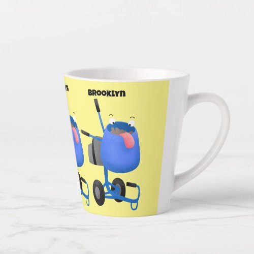 Funny blue cement mixer cartoon illustration  latte mug