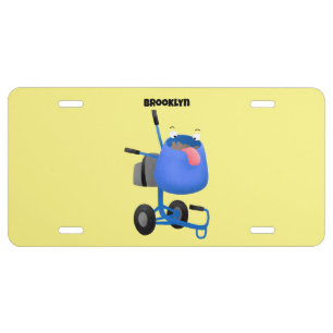 Funny blue cement mixer cartoon illustration license plate