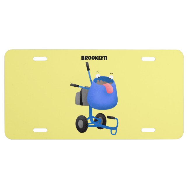 Funny blue cement mixer cartoon illustration license plate (Front)