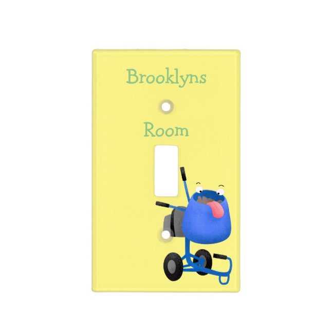Funny blue cement mixer cartoon illustration light switch cover (Front)