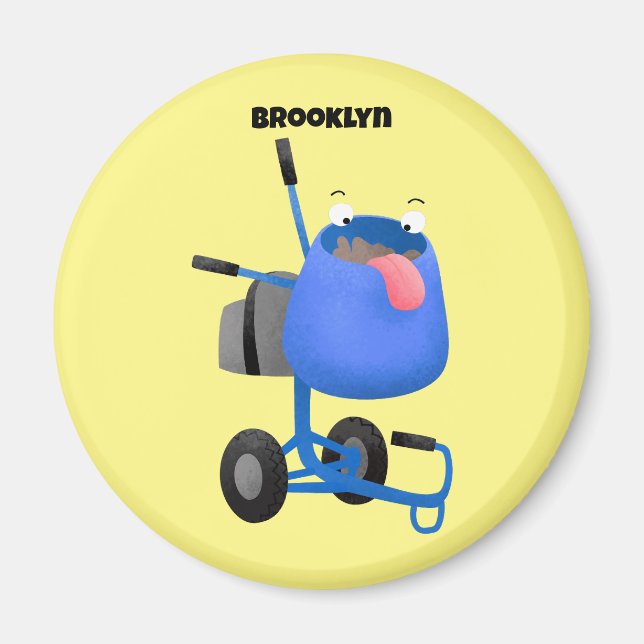 Funny blue cement mixer cartoon illustration magnet (Front)