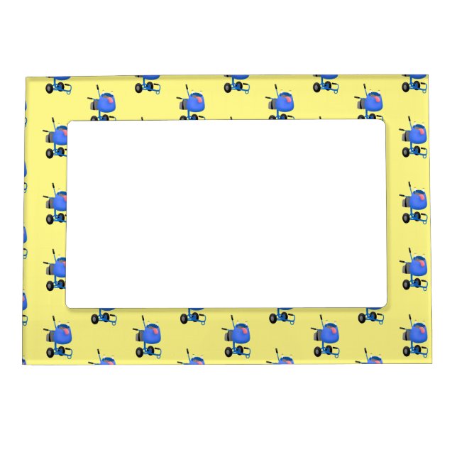 Funny blue cement mixer cartoon illustration magnetic frame (Front)